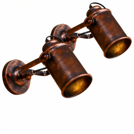 2 appliques murales vintage style spot industriel de couleur marron cuivre sur fond blanc.